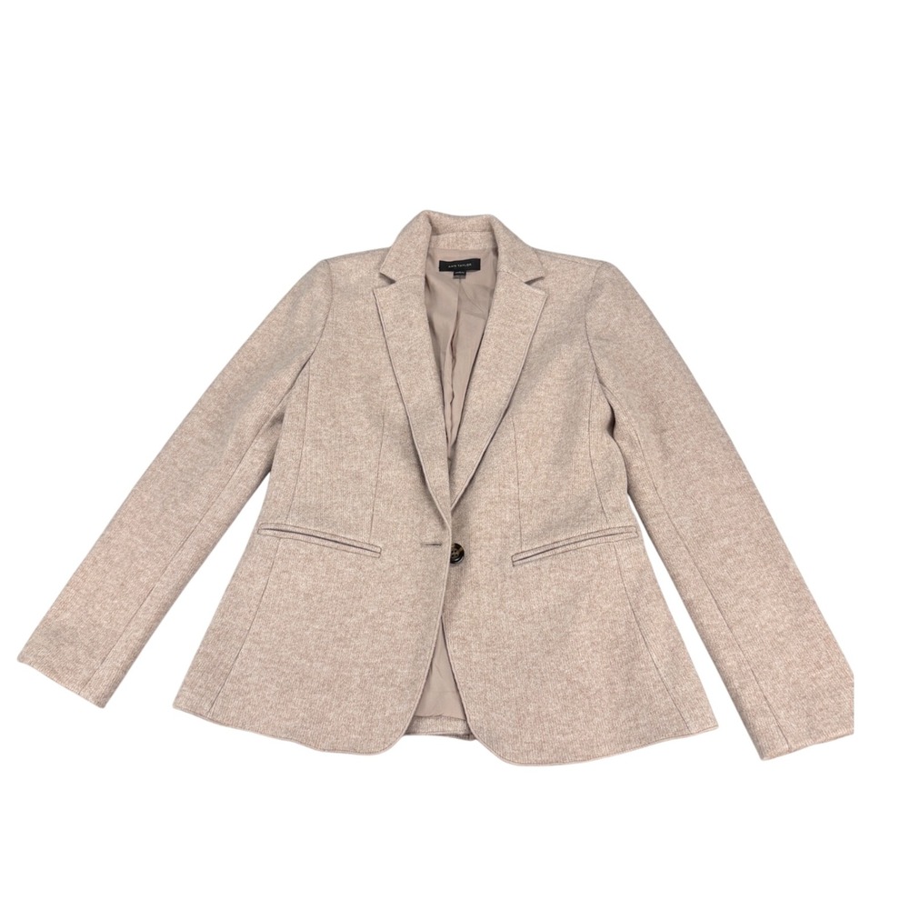 Ann Taylor Womens Oatmeal Heather One Button Blazer Jacket Beige Size 0